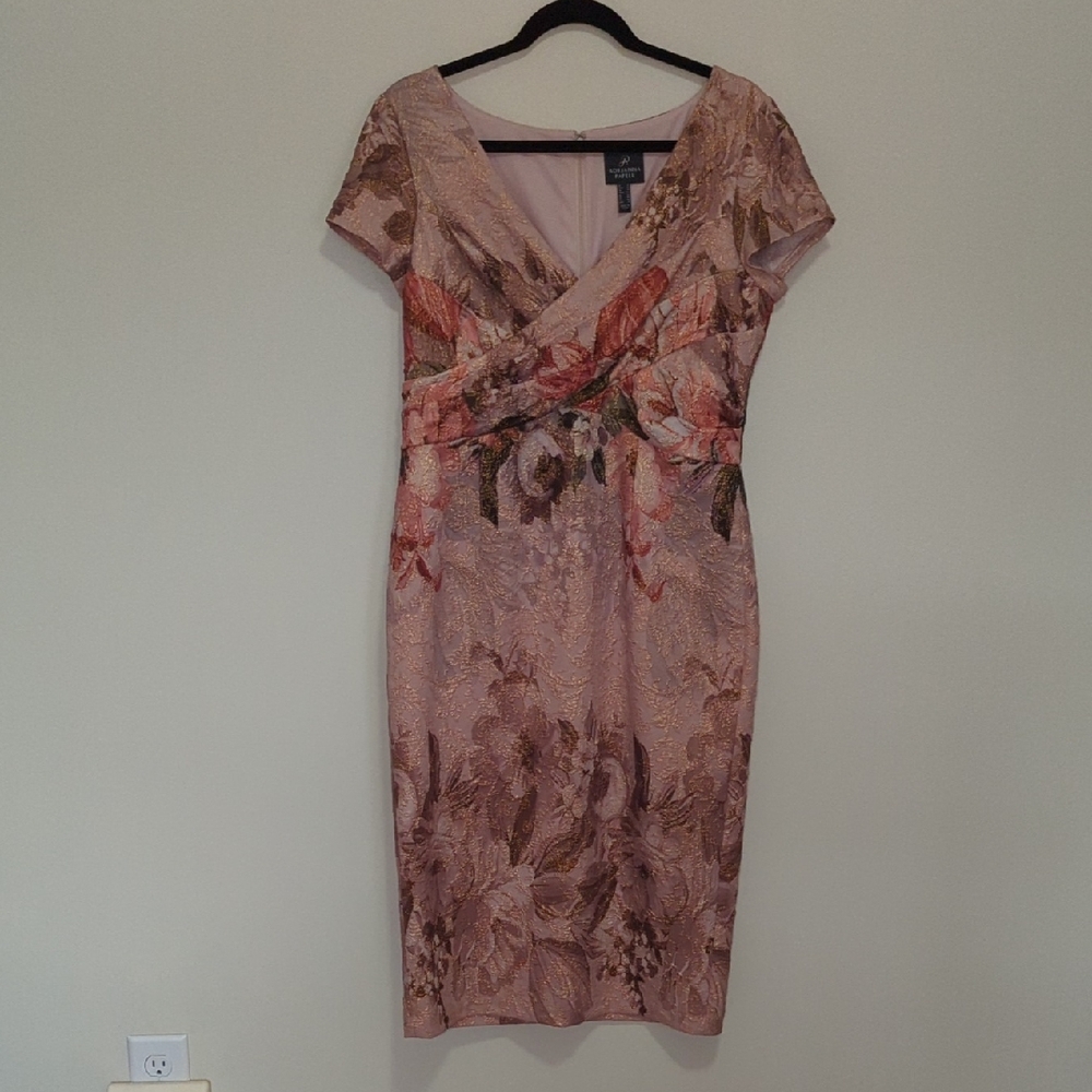 Adrianna Papell Pink Floral Lace Midi Dress Sz 12